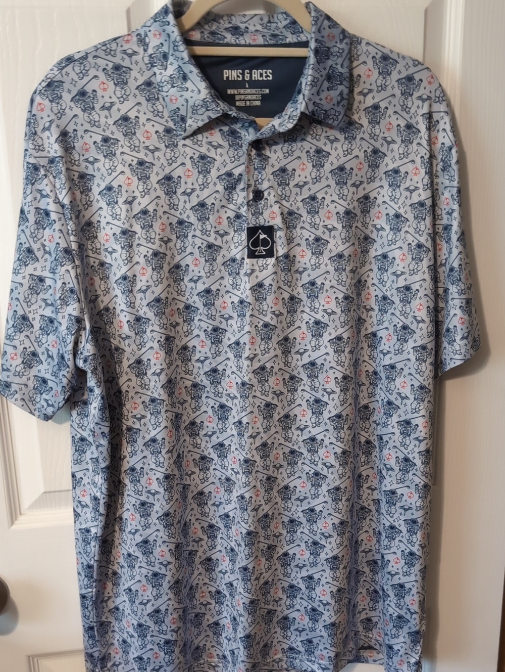 Men's XL Pins & Aces Light Blue Patterned Golf Polo